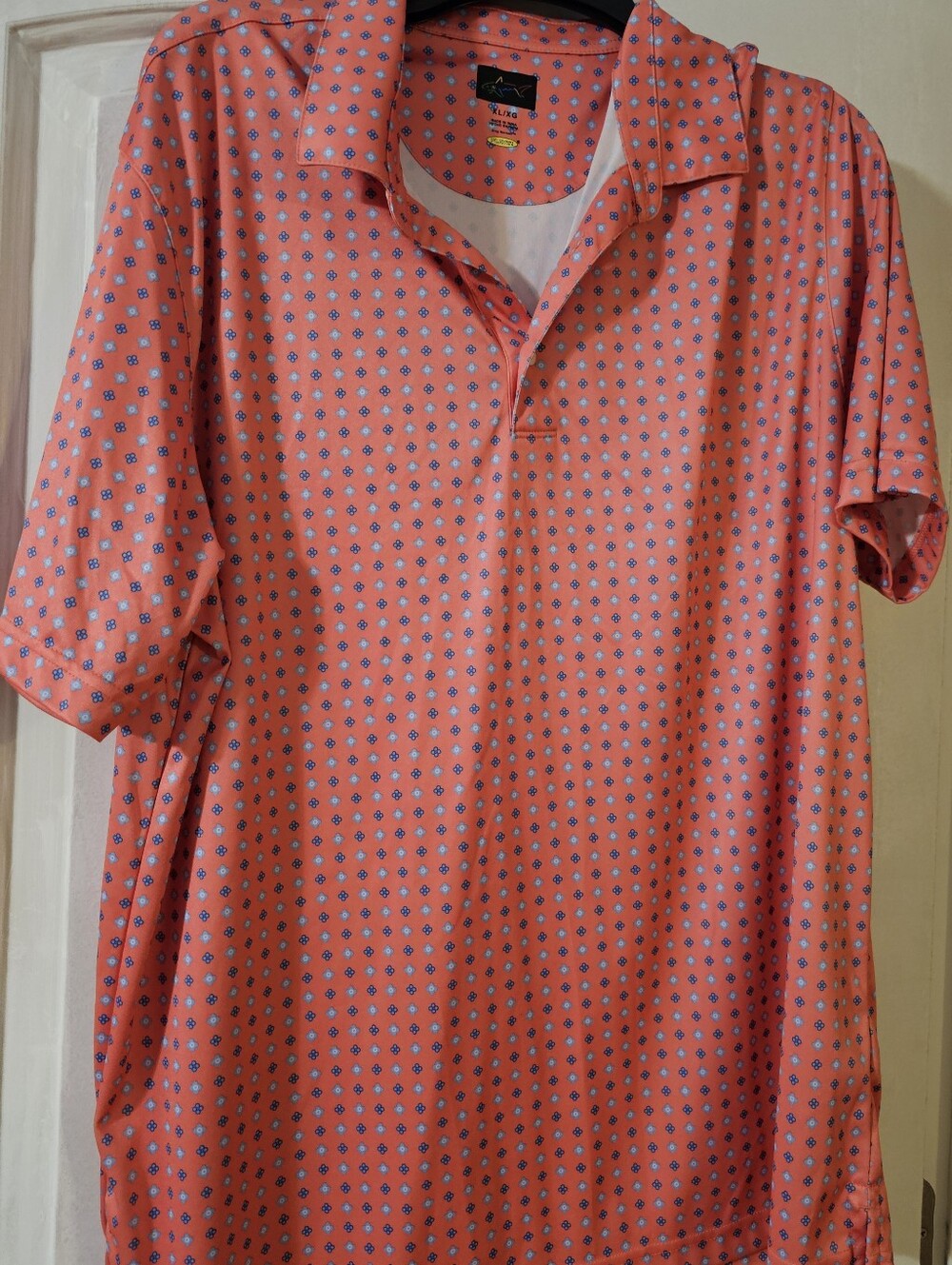 Collection Coral Polo Shirt with Navy Micro Print
